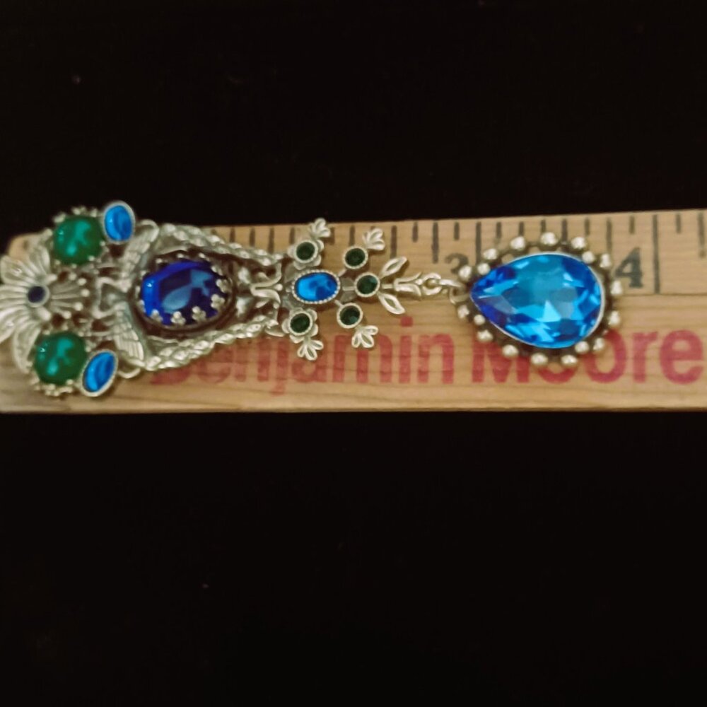 Large Vtg ASKEW Peacocks Faux Jade Emerald Sapphire Pin Art Nouveau London - Picture 5 of 6